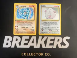 1999 Base Set Vintage Pokemon 2 Card Lot: Holo 1st Edition Machamp & Chansey - Image 1