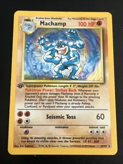 1999 Base Set Vintage Pokemon 2 Card Lot: Holo 1st Edition Machamp & Chansey - Image 2