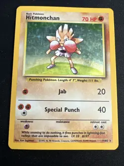 1999 Base Set Vintage Pokemon 2 Card Lot: Holo Hitmonchan 7/102 x2 - Image 4