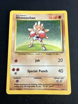 1999 Base Set Vintage Pokemon 2 Card Lot: Holo 1st Edition Machamp & Hitmonchan - Image 2