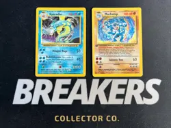 1999 Base Set Vintage Pokemon 2 Card Lot: Holo 1st Edition Machamp & Gyarados - Image 1