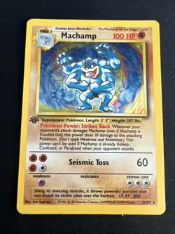 1999 Base Set Vintage Pokemon 2 Card Lot: Holo 1st Edition Machamp & Gyarados - Image 4