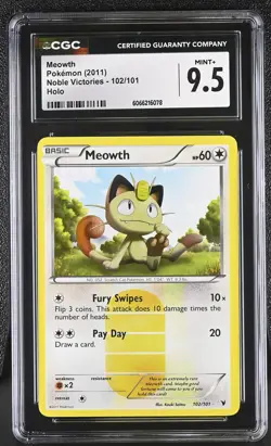 CGC 9.5 MINT+ Meowth 2011 Noble Victories 102/101 Holo Pokemon Card - Image 1