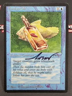 MTG Fishliver Oil (Light)- Signed -Arabian Nights Magic the Gathering Card # 013 - Image 1