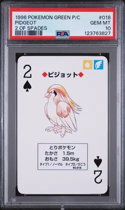 1996 POKEMON GREEN VERSION PLAYING CARDS 2 OF SPADES #018 PIDGEOT PSA 10 - Image 1