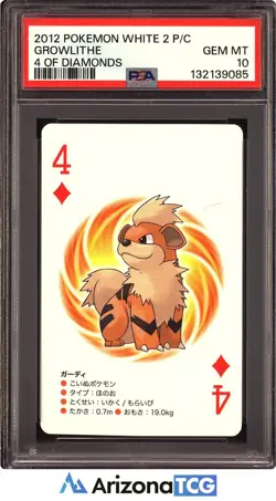 Pokemon 2012 Growlithe 4 Diamonds White 2 Playing Cards Japanese GEM MINT PSA 10 - Image 1