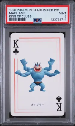 1998 POKEMON STADIUM RED VERSION PLAYING CARDS KING OF CLUBS MACHAMP PSA 9 - Image 1