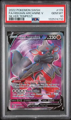 2022 POKEMON SWORD & SHIELD SILVER TEMPEST FULL ART/HISUIAN ARCANINE V PSA 10 - Image 1