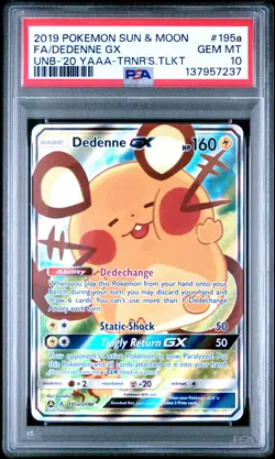 2019 POKEMON SUN & MOON UNBROKEN BONDS #195A FULL ART/DEDENNE GX PSA 10 - Image 1