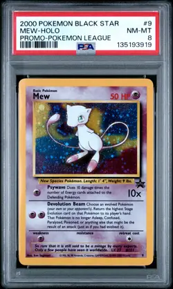 2000 POKEMON PROMO BLACK STAR POKEMON LEAGUE #9 MEW-HOLO PSA 8 - Image 1