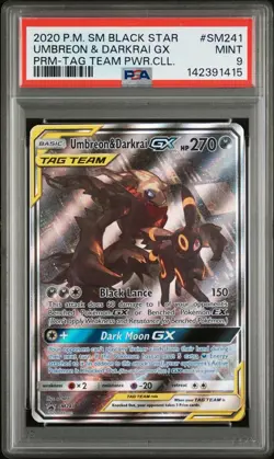 2020 Pokemon SM Black Star Promo #SM241 Umbreon & Darkrai GX PSA 9 - Image 1
