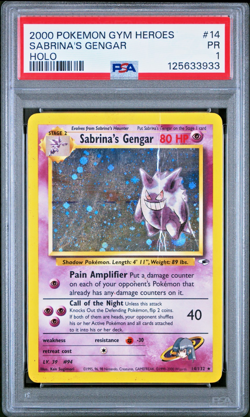 SWIRL PSA 1 PR 2000 Pokemon Gym Heroes Sabrina's Gengar 14/132 Holo Foil WOTC - Image 1