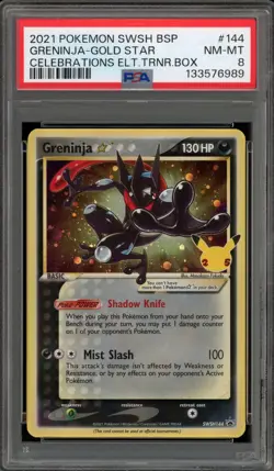 Pokemon Greninja Gold Star Celebrations ETB Black Star Holo Promo SWSH144 PSA 8 - Image 1