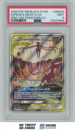 2020 Pokemon Sun & Moon Black Star Promos Holo Espeon & Deoxys GX Tag Team PSA 9 - Image 1