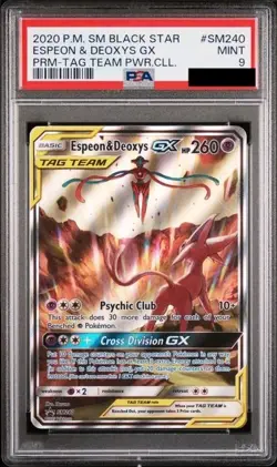 PSA 9 - 2020 Pokemon Sun & Moon Black Star Promo SM240 Espeon & Deoxys GX Mint - Image 1