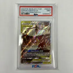 2020 Pokemon Sun & Moon Black Star Promo SM240 Espeon & Deoxys GX Full Art PSA 9 - Image 1