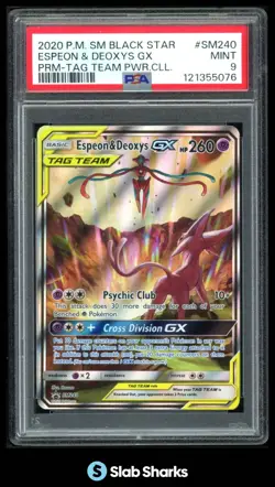 2020 POKEMON SM BLACK STAR PROMO #SM240 ESPEON & DEOXYS TAG TEAM GX PSA 9 - Image 1