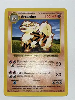 Pokemon TCG Arcanine Base Set, Shadowless Uncommon Card 23/102 - Image 1