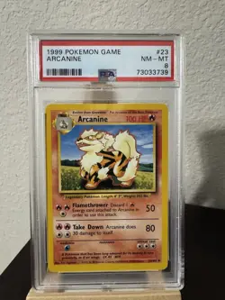 1999 Pokemon TCG Base Set Arcanine Uncommon Card 23/102 PSA 8 - Image 1