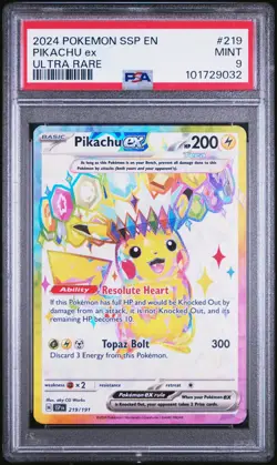 Pikachu EX 2024 Pokemon Surging Sparks EN Ultra Rare #219/191 PSA 9 MINT - Image 1