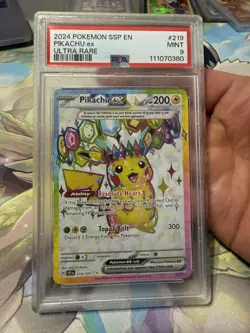 PIKACHU EX 2024 POKEMON S&V SURGING SPARKS ULTRA RARE 219/191 PSA 9 - Image 1