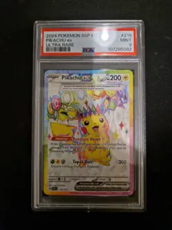 2024 Pokemon SSP EN - Sv08:Surging Sparks Ultra Rare Pikachu EX 219/191 PSA 9 - Image 1