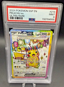 PSA 9 Pikachu EX 219/191 Ultra Rare SSP English Surging Sparks Pokemon - Image 1