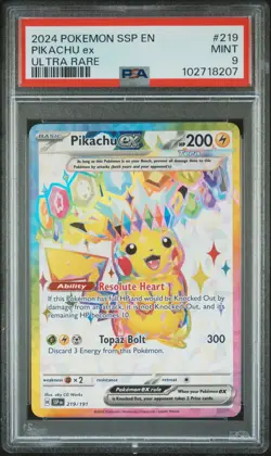 Pikachu Ex Ultra Rare Pokemon Ssp Surging Sparks 219/191 PSA 9 - Image 1