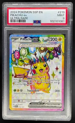 2024 Pokemon S&V Surging Sparks Pikachu Ex Ultra Rare PSA 9 Mint #219/191 - Image 1