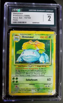 Pokemon TCG Venusaur Base Set Holo Unlimited Rare Card 15/102 1999 CGC 2 GOOD - Image 1