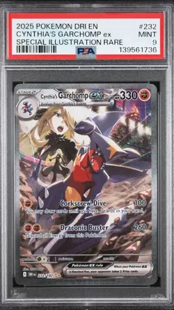 2025 Pokemon DRI Cynthia's Garchomp Ex 232/182 Special Illustration Rare PSA 9 - Image 1