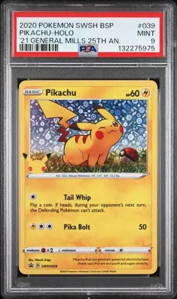 2020 Pokemon Swsh Black Star Promo #039 Pikachu Holo General Mills 25th AN PSA 9 - Image 1