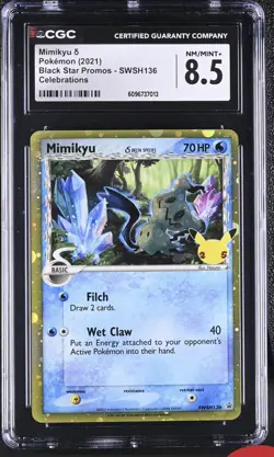 2021 POKEMON BLACK STAR PROMOS CELEBRATIONS #SWSH136 MIMIKYU CGC 8.5 - Image 1