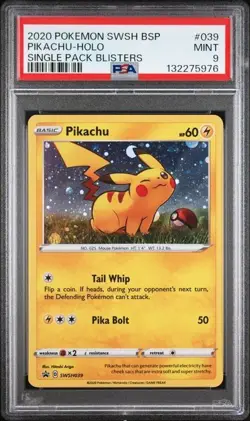 2020 Pokemon Swsh Black Star Promo #039 Pikachu Holo Single Pack Blisters PSA 9 - Image 1