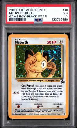 2000 POKEMON PROMO BLACK STAR GAME BOY #10 MEOWTH-HOLO PSA 3 - Image 1