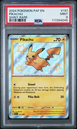 2024 POKEMON PAF EN-PALDEAN FATES #131 PIKACHU SHINY RARE PSA 9 - Image 1