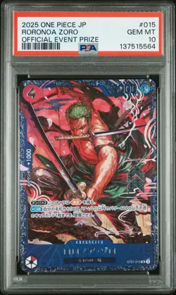 2025 ONE PIECE JPN PROMOS OFFICIAL EVENT PRIZE #015 RORONOA ZORO PSA 10 - Image 1