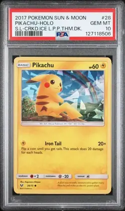 2017 Pokemon Shining Legends #28 Pikachu Cracked Ice Holo LPP Theme Deck PSA 10 - Image 1