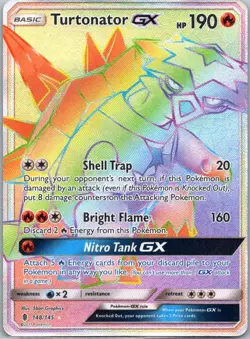 TURTONATOR GX ~POKEMON (148/145) Guardians Rising RAINBOW SECRET RARE 🔥 ~LOOK - Image 1