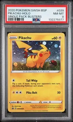 2020 Pokemon Swsh Black Star Promo #039 Pikachu Holo Single Pack Blisters PSA 8 - Image 1