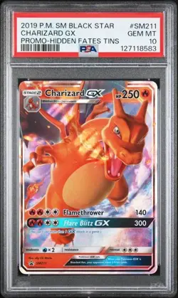 2019 POKEMON SM BLACK STAR PROMO #SM211 CHARIZARD GX PROMO-HF TINS PSA 10 - Image 1