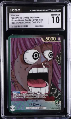 2025 ONE PIECE JPN PROMO CARDS BASE SHOP LTD COLL. VOL.1 PERONA CGC 10 GEM MINT - Image 1
