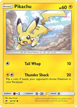 Pikachu 40/147 Common SM - Burning Shadows Pokemon Card - Image 1