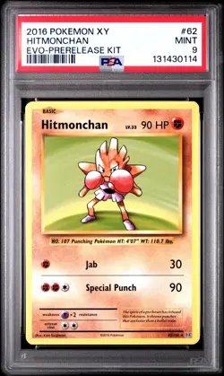 2016 POKEMON XY EVOLUTIONS 62 HITMONCHAN PRERELEASE KIT PSA 9 - Image 1