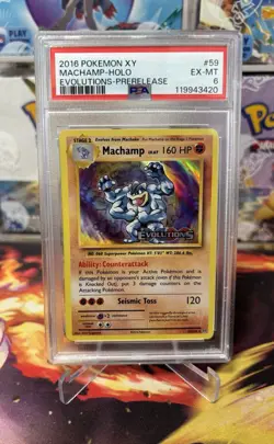 PSA 6 Machamp Prerelease Holo Evolutions 59/108 Stamped XY 2016 Pokemon - Image 1