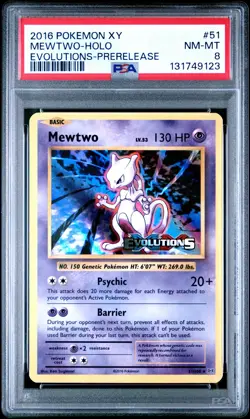 2016 POKEMON XY EVOLUTIONS PRERELEASE #51 MEWTWO-HOLO PSA 8 - Image 1