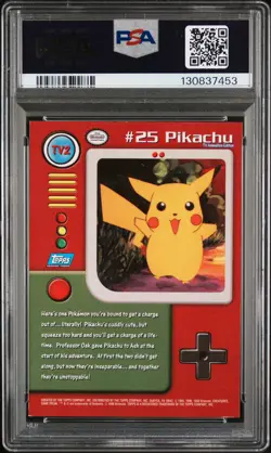 1999 TOPPS POKEMON SERIES 1 CHARACTER CARDS #TV2 PIKACHU PSA 7 - Image 2