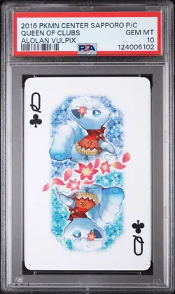 2016 POKEMON CENTER SAPPORO PLAYING CARDS ALOLAN VULPIX QUEEN OF CLUBS PSA 10 - Image 1