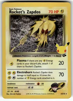 Rocket's Zapdos 15/132 Celebrations: Classic Collection NM Pokemon Card TCG - Image 1