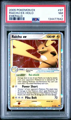 2005 POKEMON EX EMERALD #97 RAICHU EX-HOLO PSA 7 - Image 1